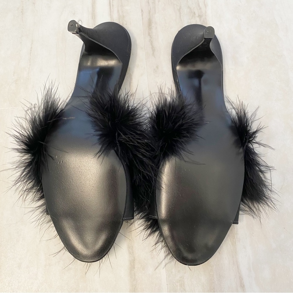 Jacques Levine Sz 7M Black Feather Heels Mules Vintage - Picture 7 of 10